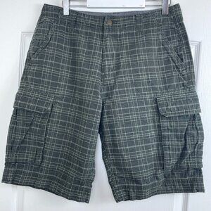 BC Clothing Co Green and Grey Plaid Cargo 100% Cotton Shorts Size 34